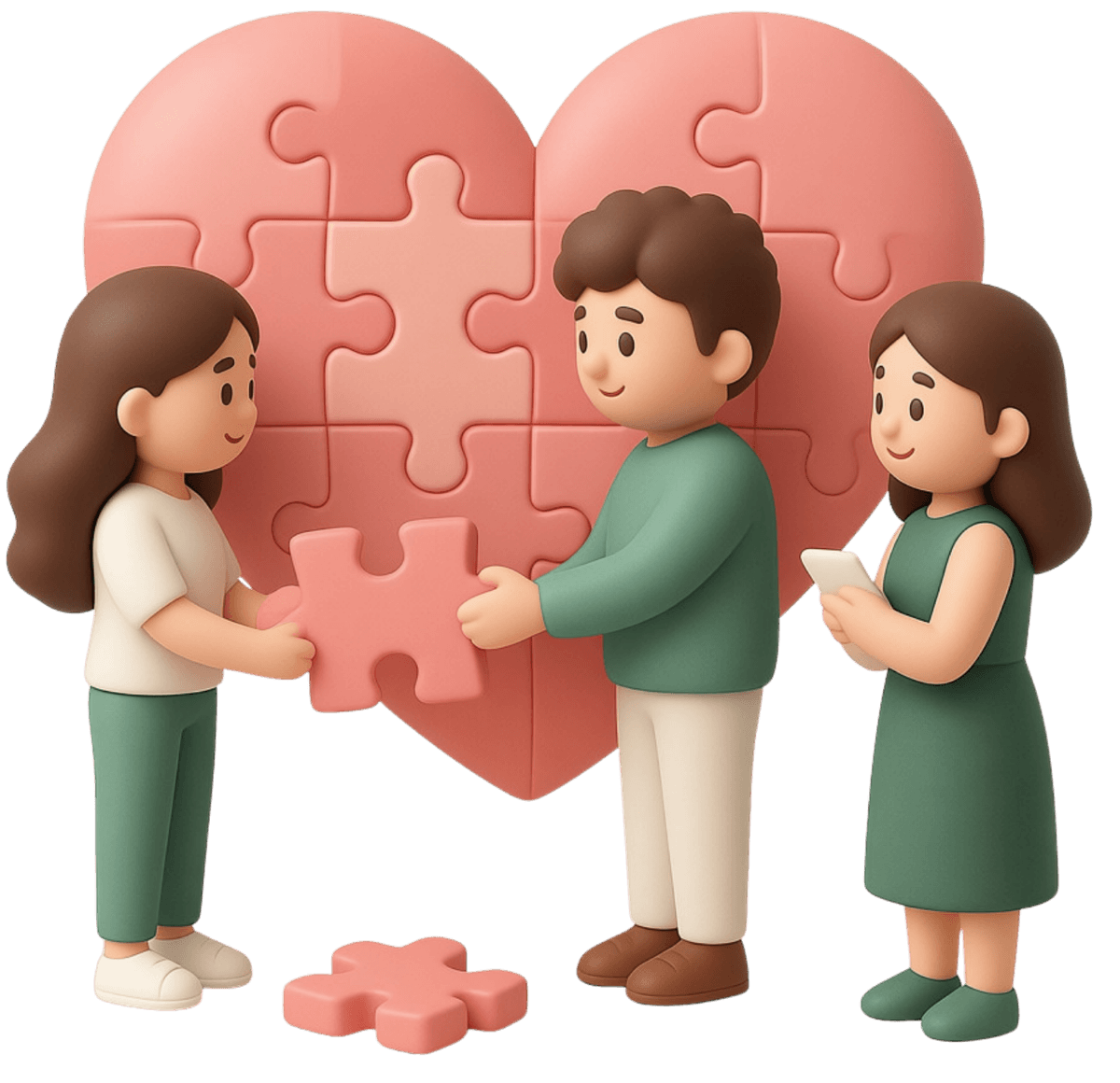 People assembling a heart-shaped puzzle together